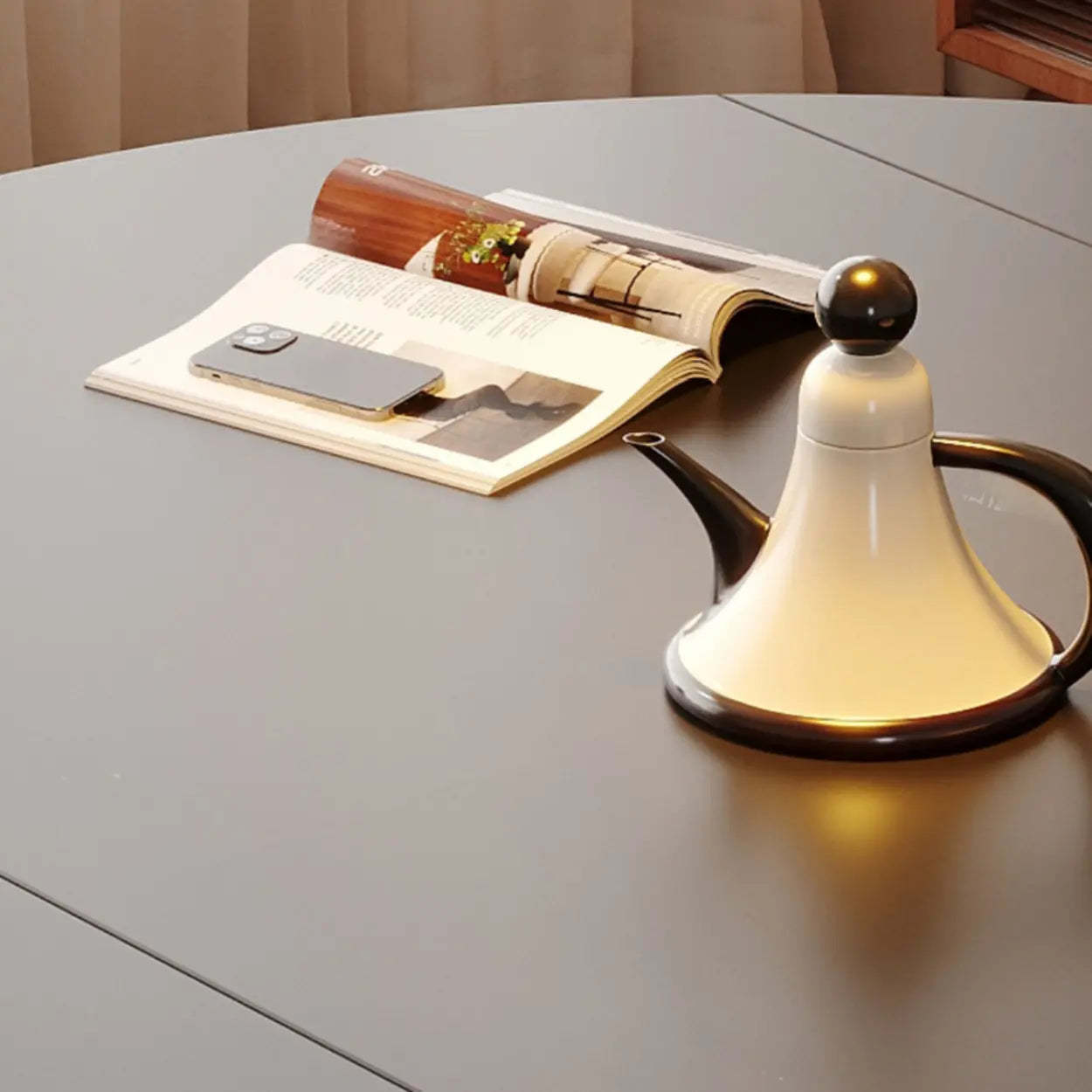 Mid-Century Extendable Round Stone Top Dining Table