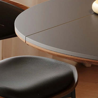 Mid-Century Extendable Round Stone Top Dining Table