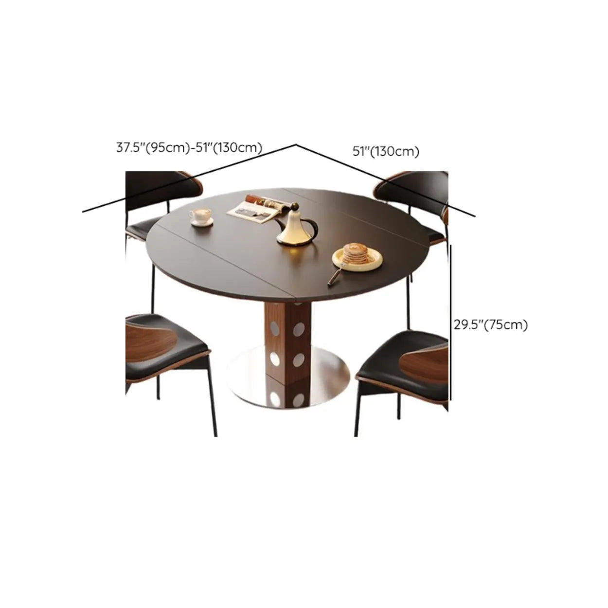 Mid-Century Extendable Round Stone Top Dining Table