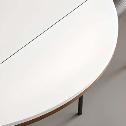 Mid-Century Extendable Round White Stone Dining Table