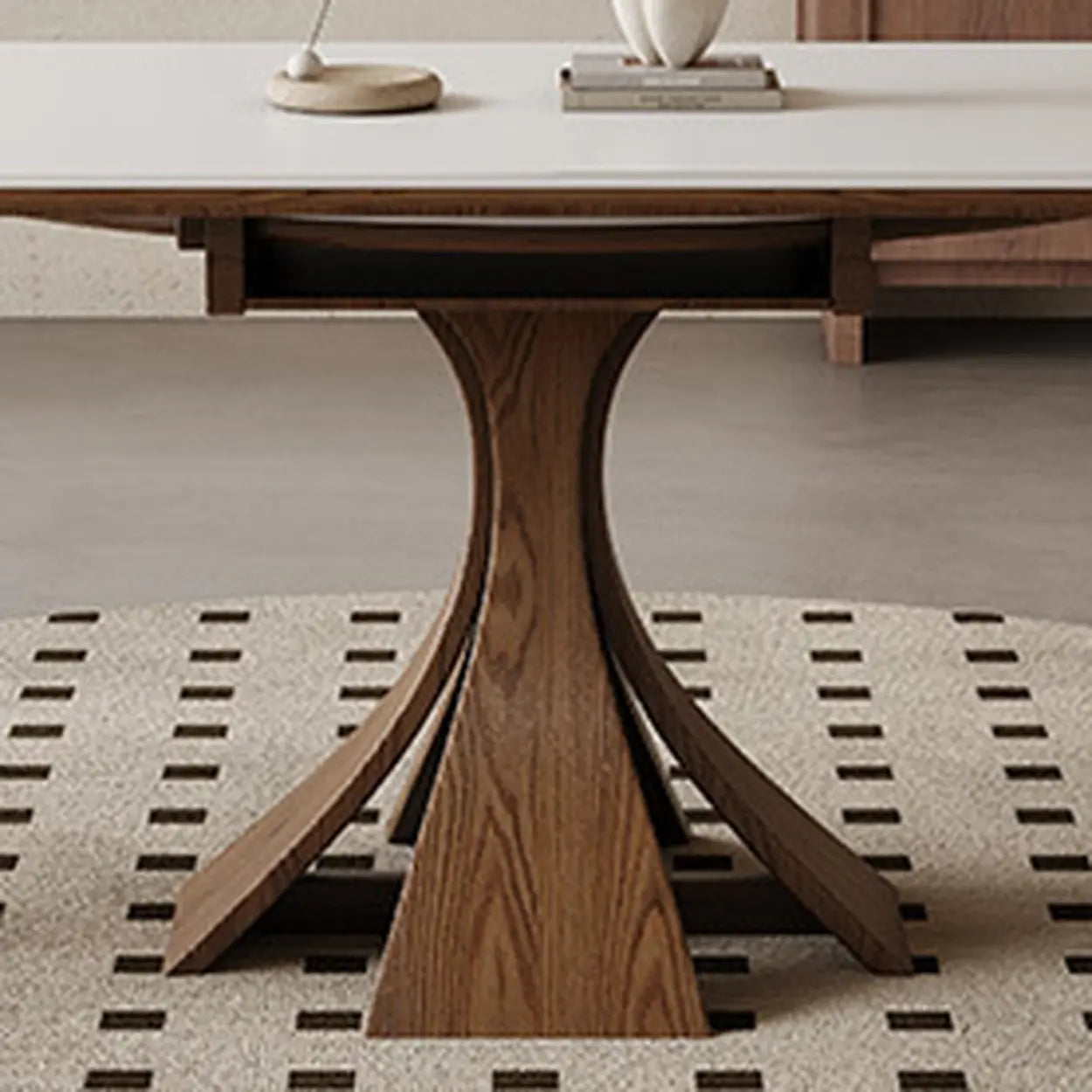 Mid-Century Extendable Round White Stone Dining Table