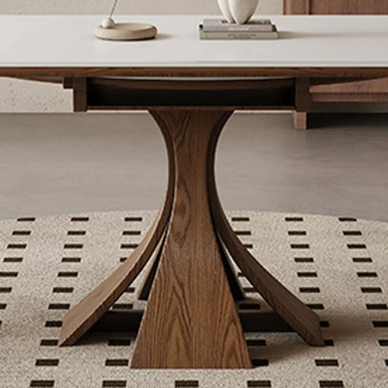 Mid-Century Extendable Round White Stone Dining Table