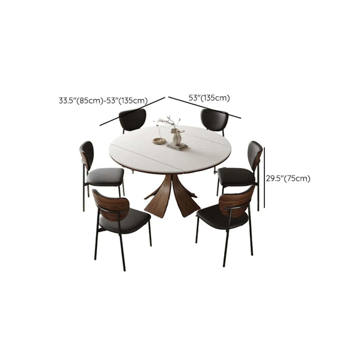 Mid-Century Extendable Round White Stone Dining Table
