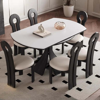 Mid-Century Extendable White Stone Round Dining Table — Table Only