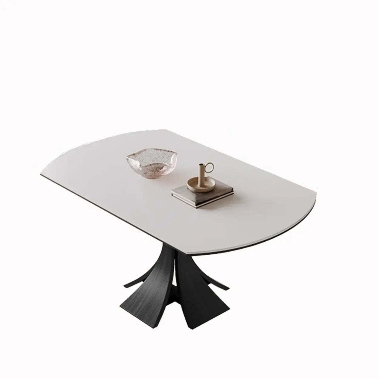 Mid-Century Extendable White Stone Round Dining Table