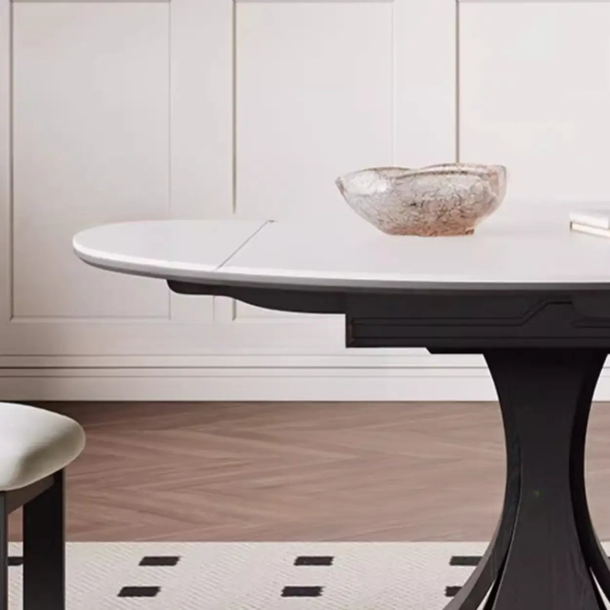 Mid-Century Extendable White Stone Round Dining Table