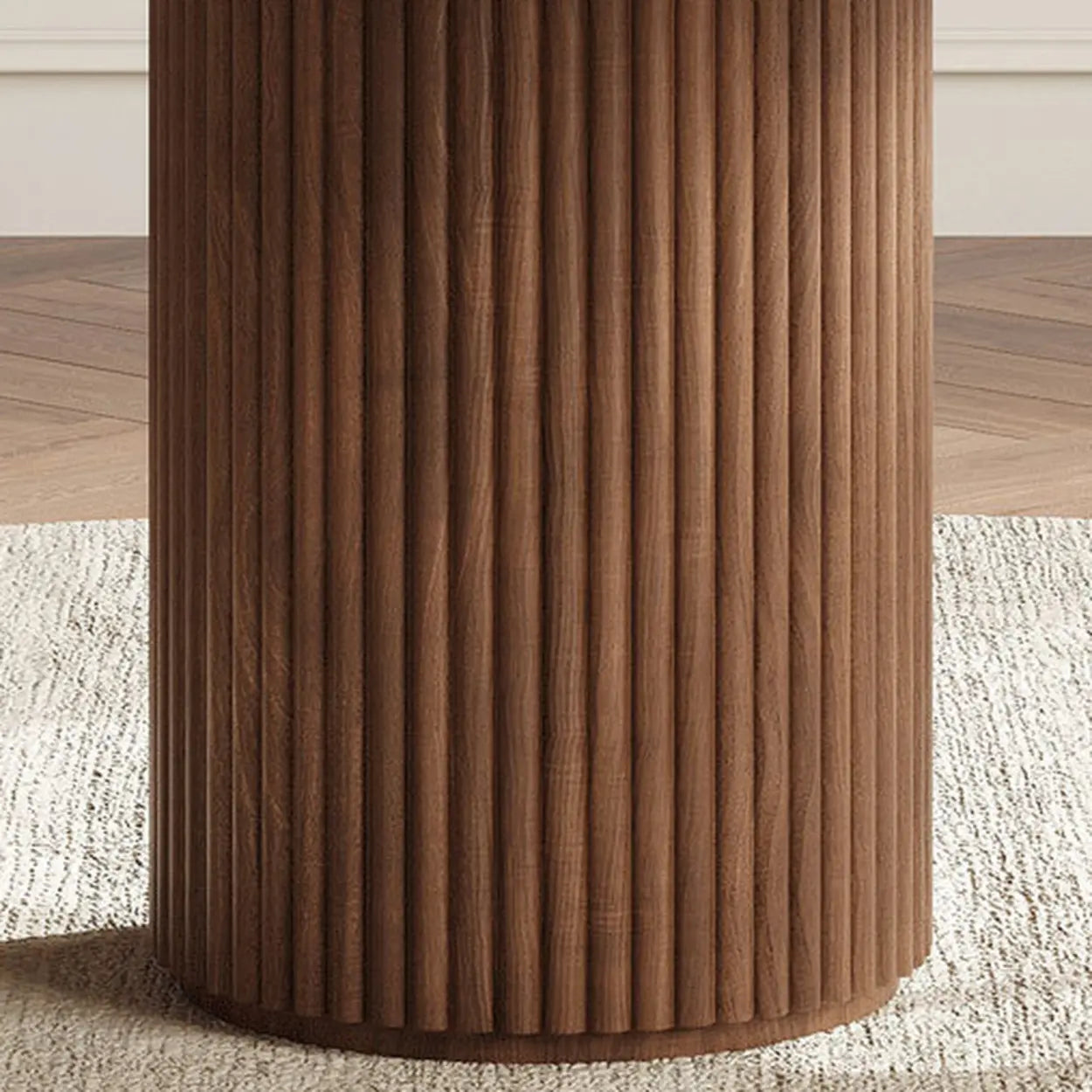 Mid-Century Fluted Round Wood Pedestal Dining Table