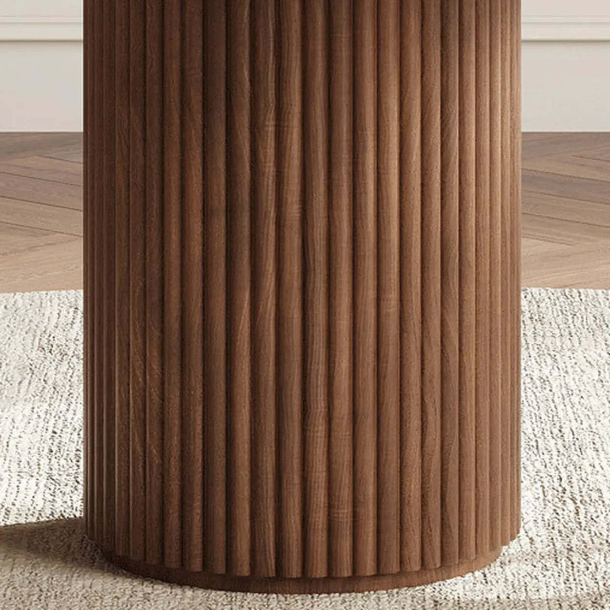 Mid-Century Fluted Round Wood Pedestal Dining Table