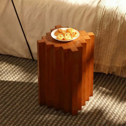 Mid-Century Geometric Solid Rubberwood Side Table
