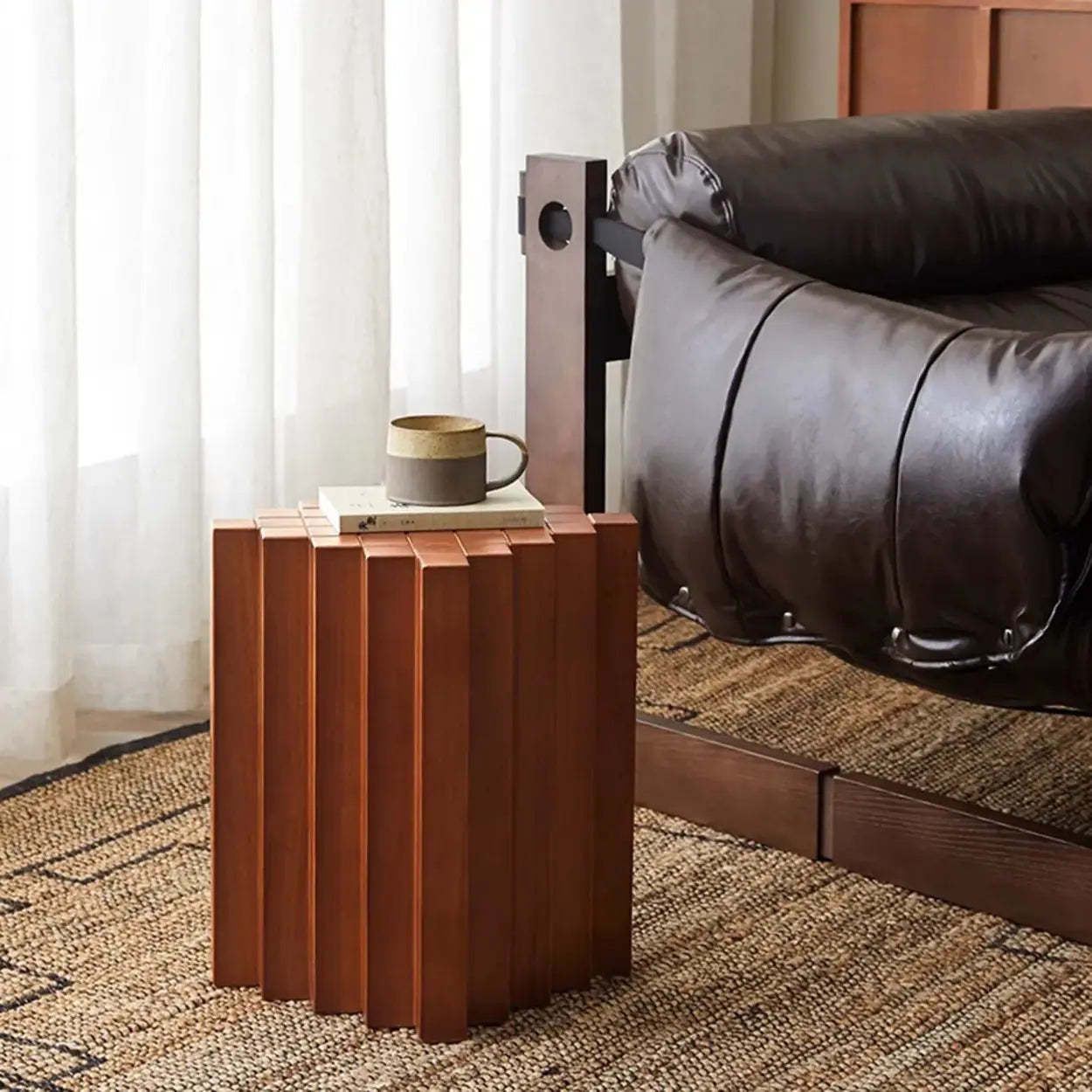 Mid-Century Geometric Solid Rubberwood Side Table — Wood Color