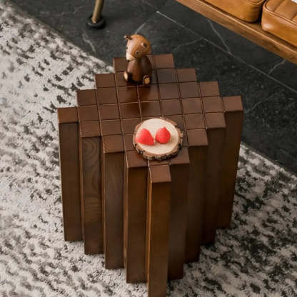 Mid-Century Geometric Solid Rubberwood Side Table