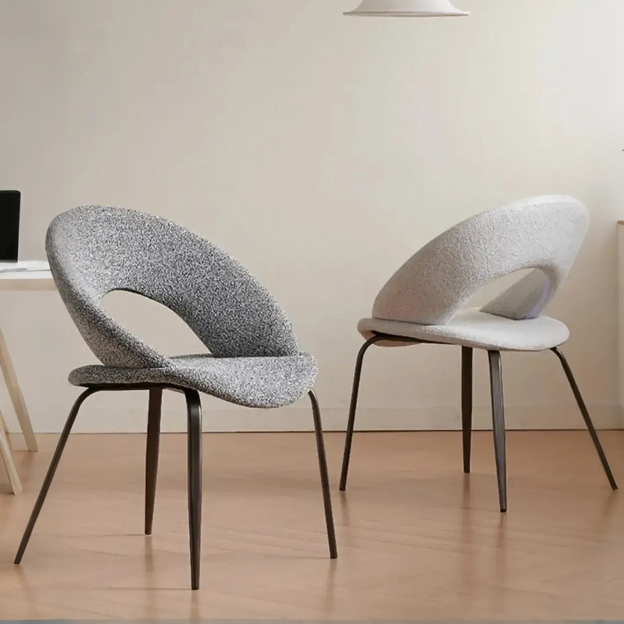 Mid-Century Gray Linen Open Back Dining Chair