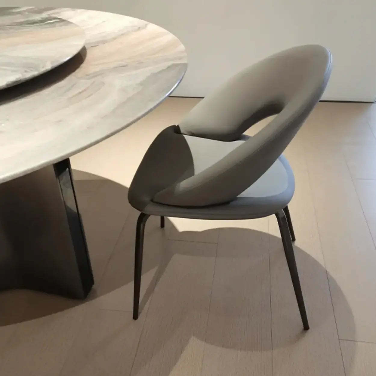 Mid-Century Gray Linen Open Back Dining Chair — White