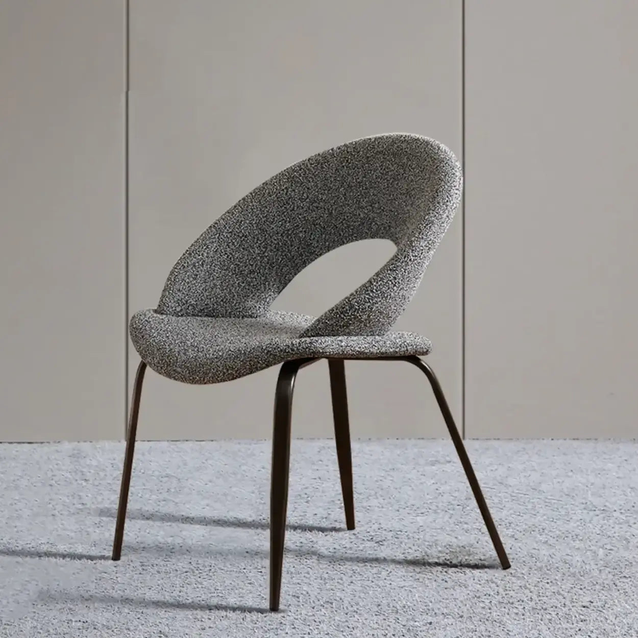 Mid-Century Gray Linen Open Back Dining Chair