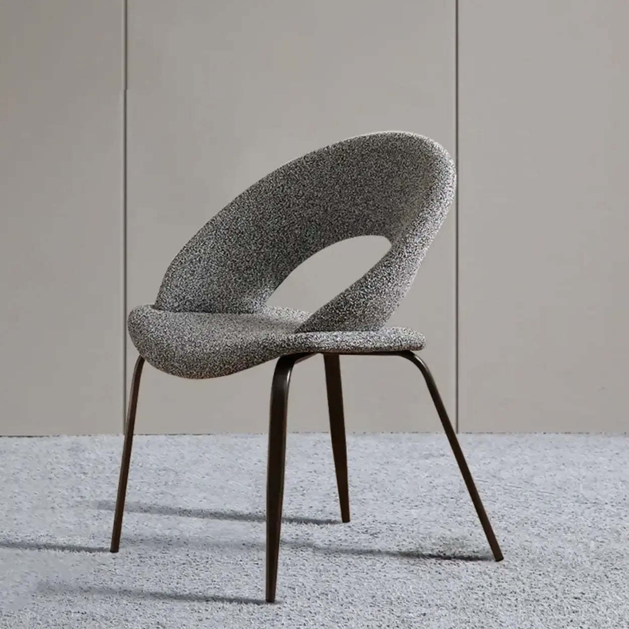 Mid-Century Gray Linen Open Back Dining Chair