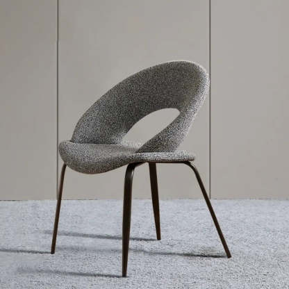 Mid-Century Gray Linen Open Back Dining Chair