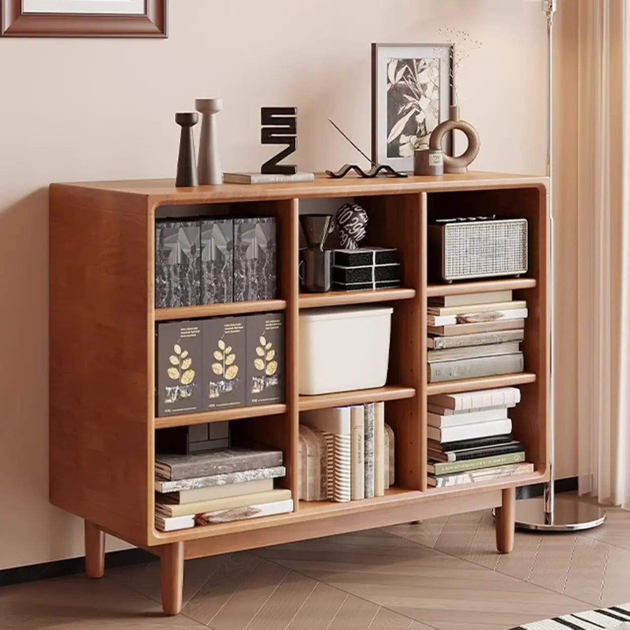 Mid-Century Horizontal Wood Bookshelf — Walnut