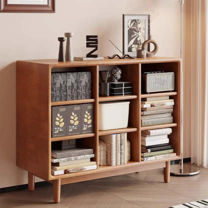 Mid-Century Horizontal Wood Bookshelf — Walnut