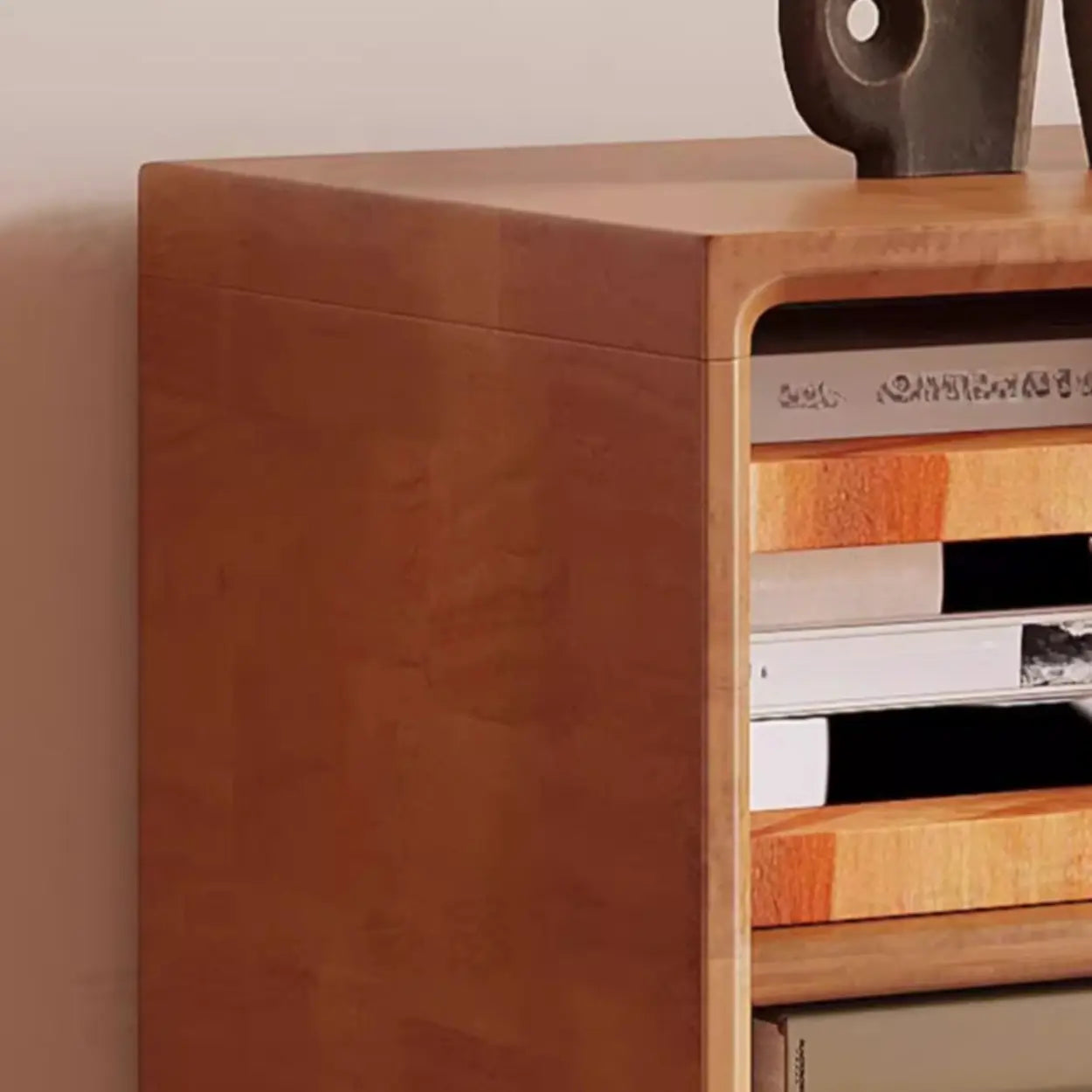 Mid-Century Horizontal Wood Bookshelf — Cherry Wood