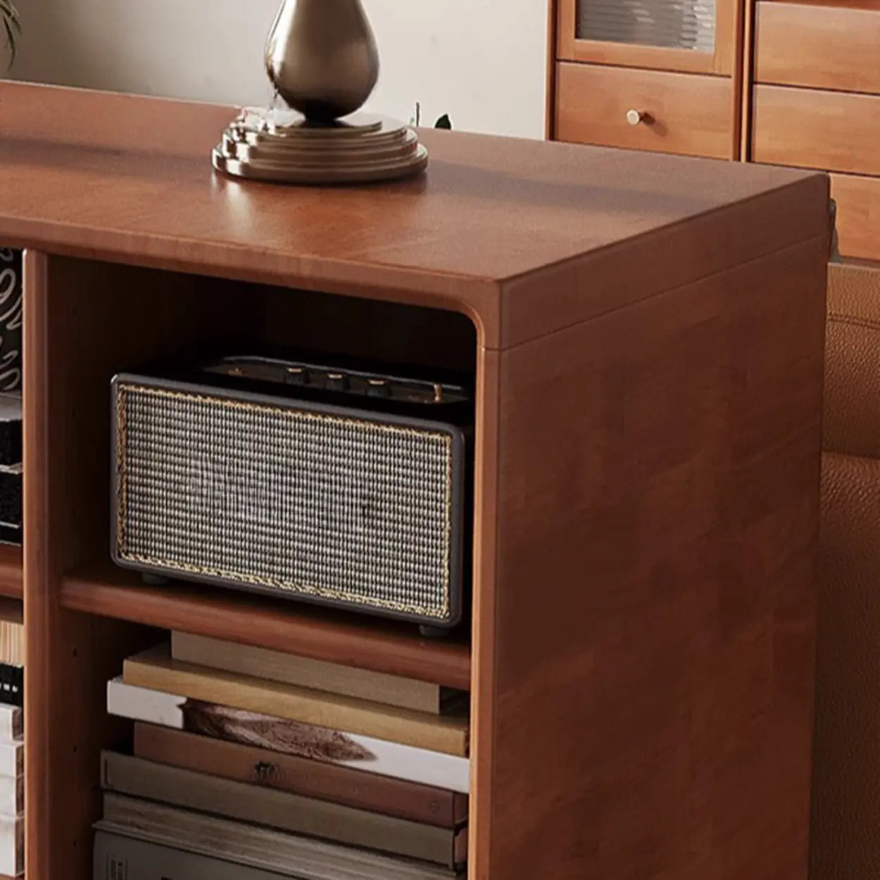 Mid-Century Horizontal Wood Bookshelf — Cherry Wood