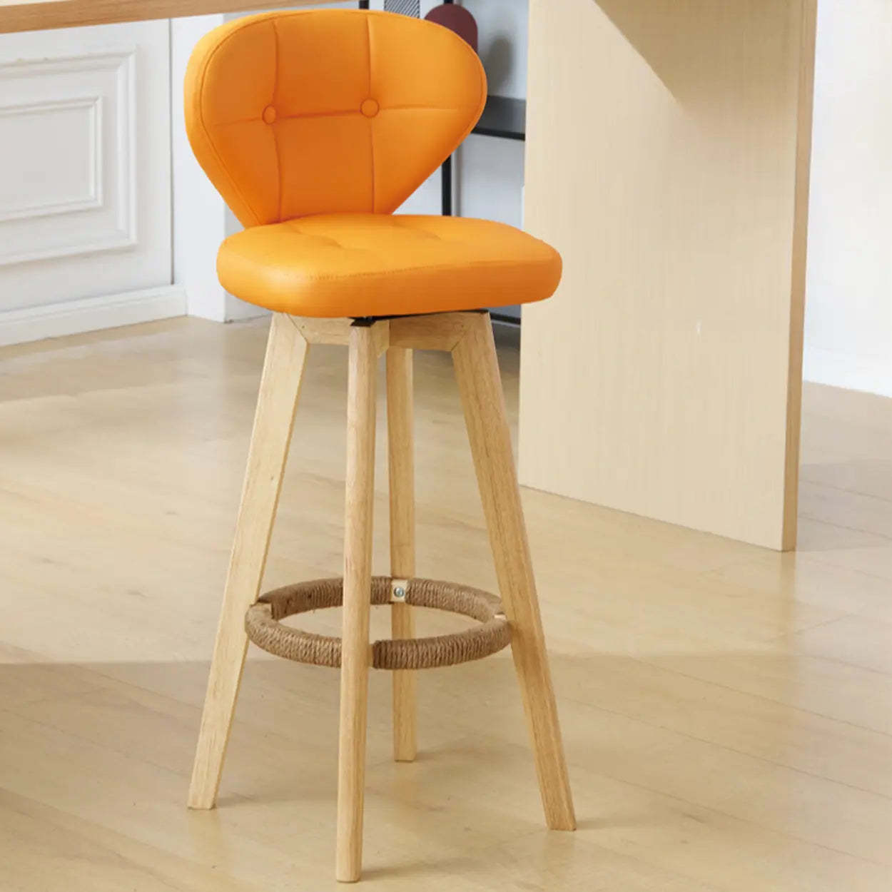 Mid-Century Leather Bar Stool with Wood Legs — Walnut / Atrovirens
