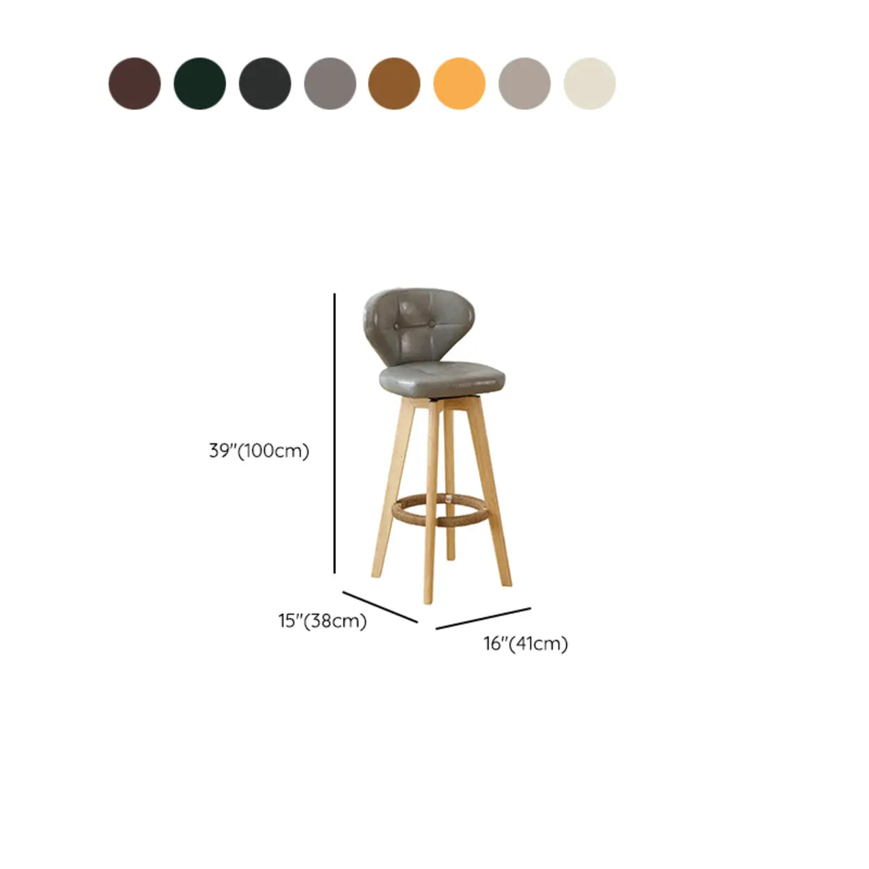 Mid-Century Leather Bar Stool with Wood Legs