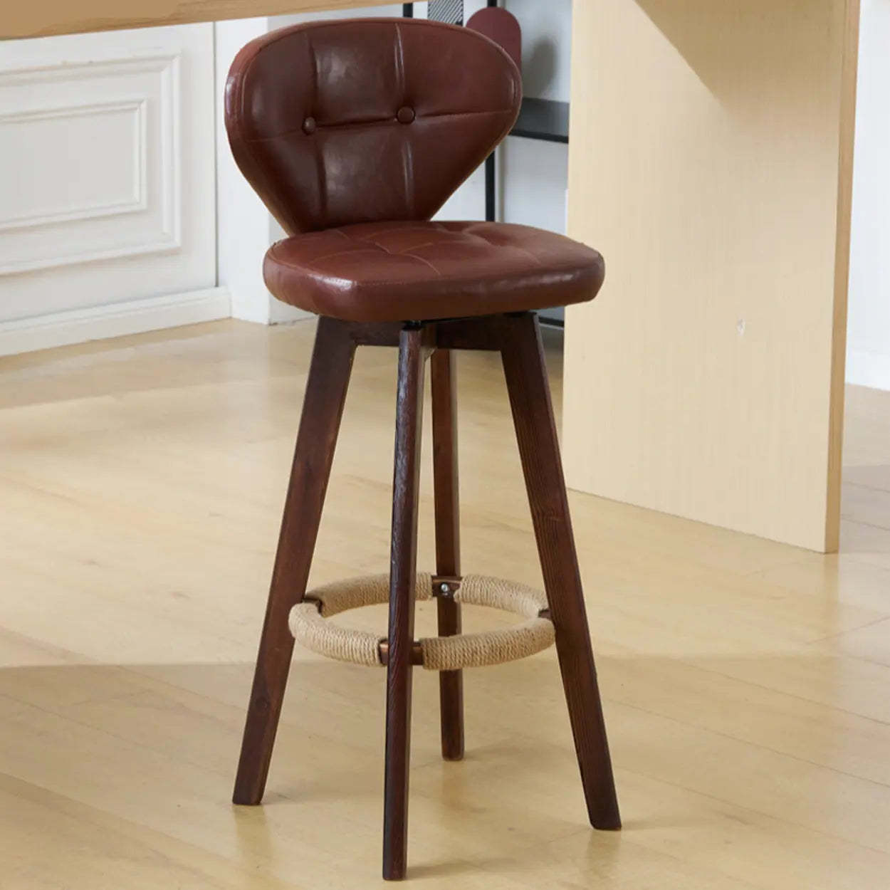 Modern legs bar & counter stools in leather — Brown / Walnut