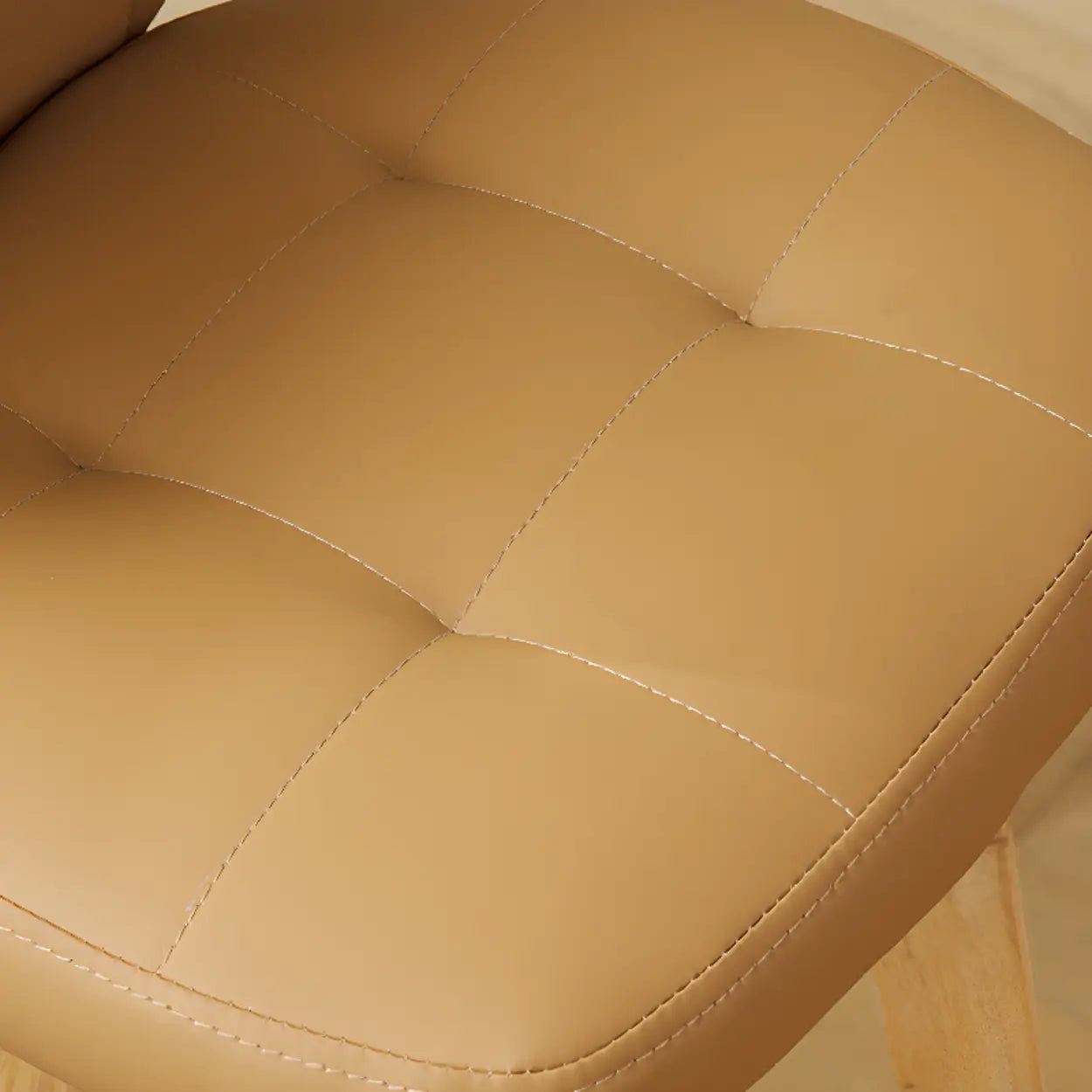 Mid-Century Leather Bar Stool with Wood Legs — Natural / Atrovirens