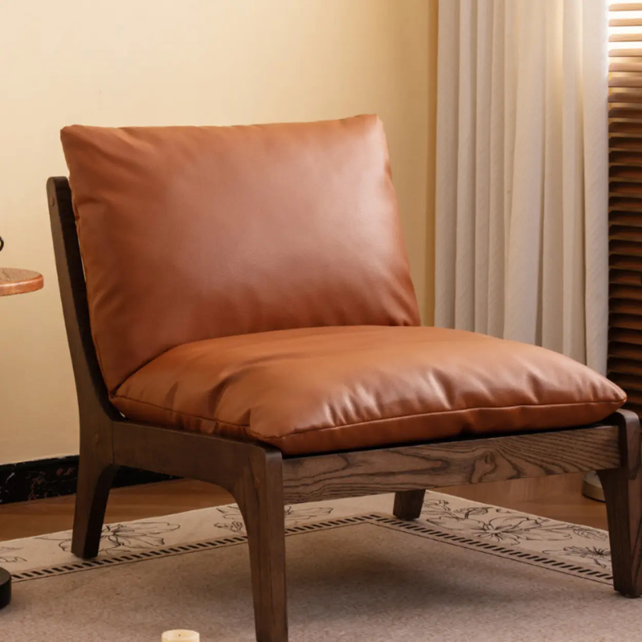 Mid-Century Brown Leather Cushion-Back Accent Chair
