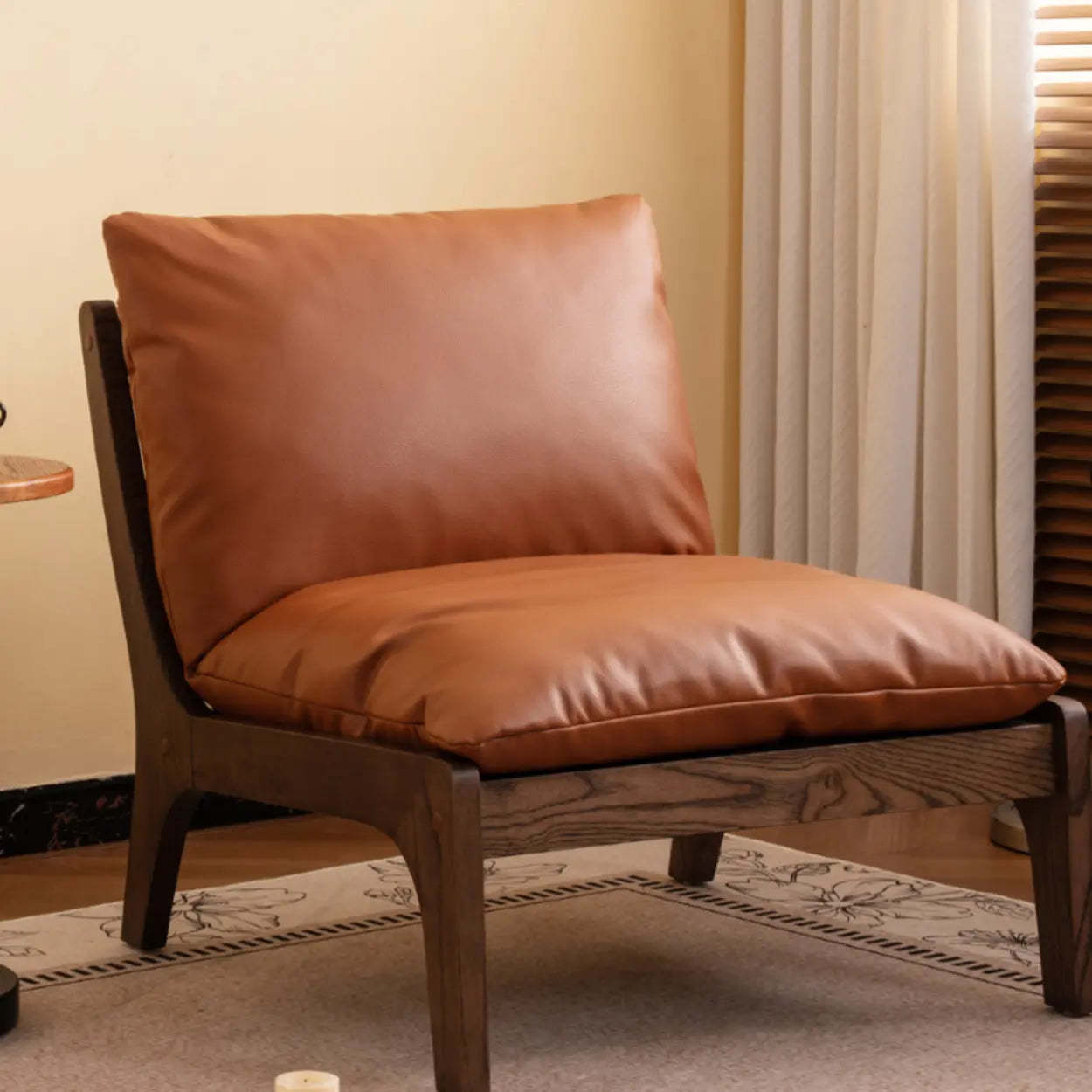 Mid-Century Leather Cushion Back Accent Chair