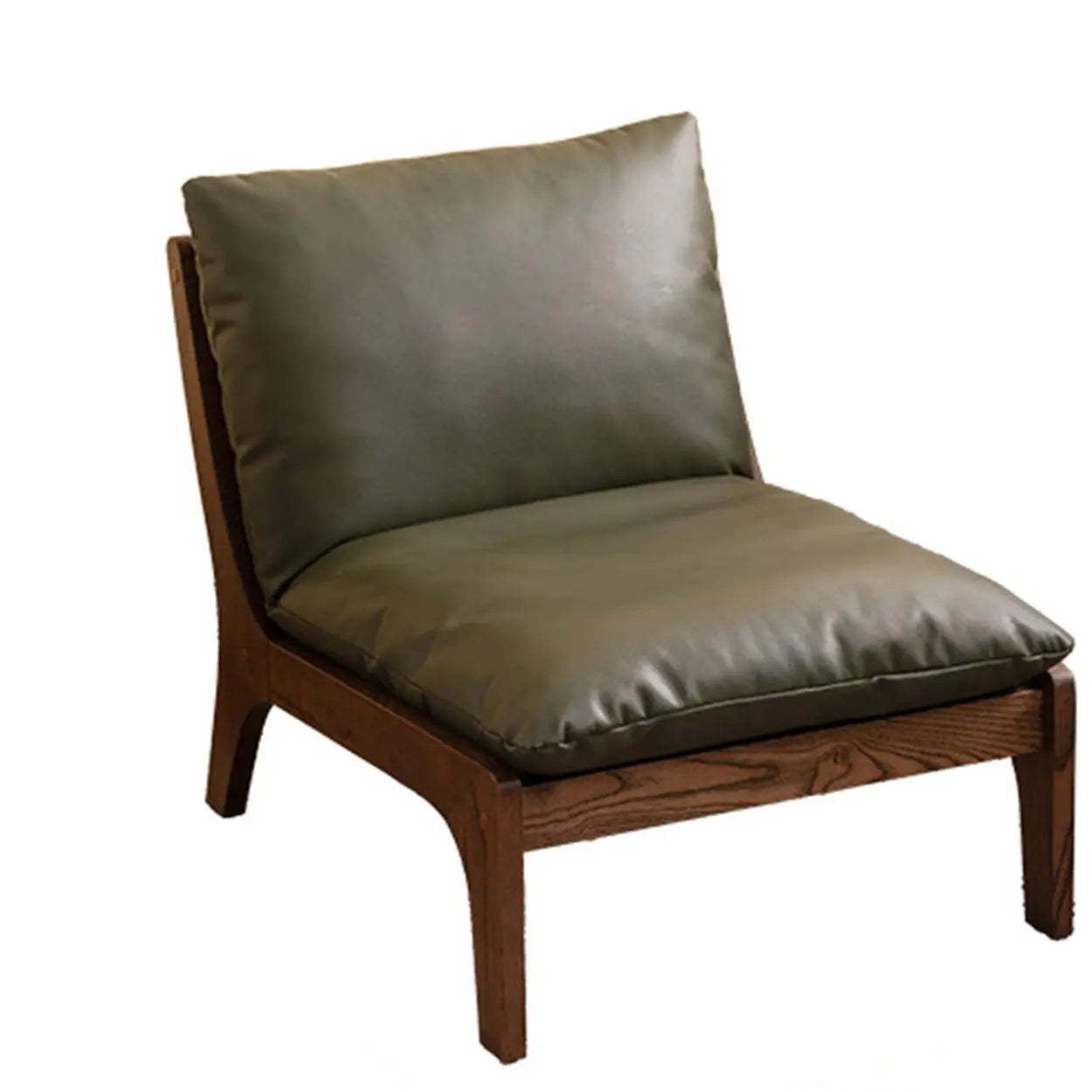 Mid-Century Brown Leather Cushion-Back Accent Chair — Orange