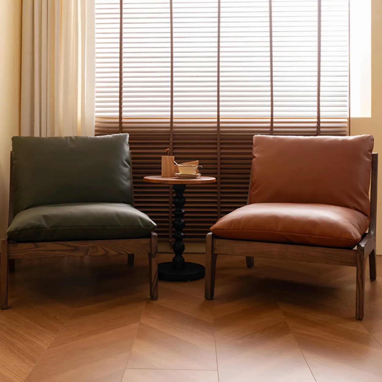 Mid-Century Leather Cushion Back Accent Chair