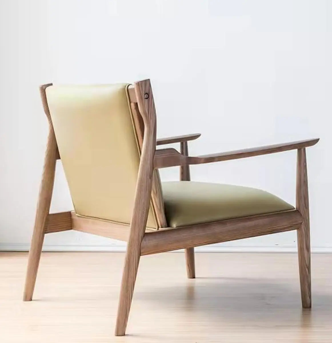 Mid-Century Leather Wood Four Leg Arm Chair — Orange / Interface Genuine Leather