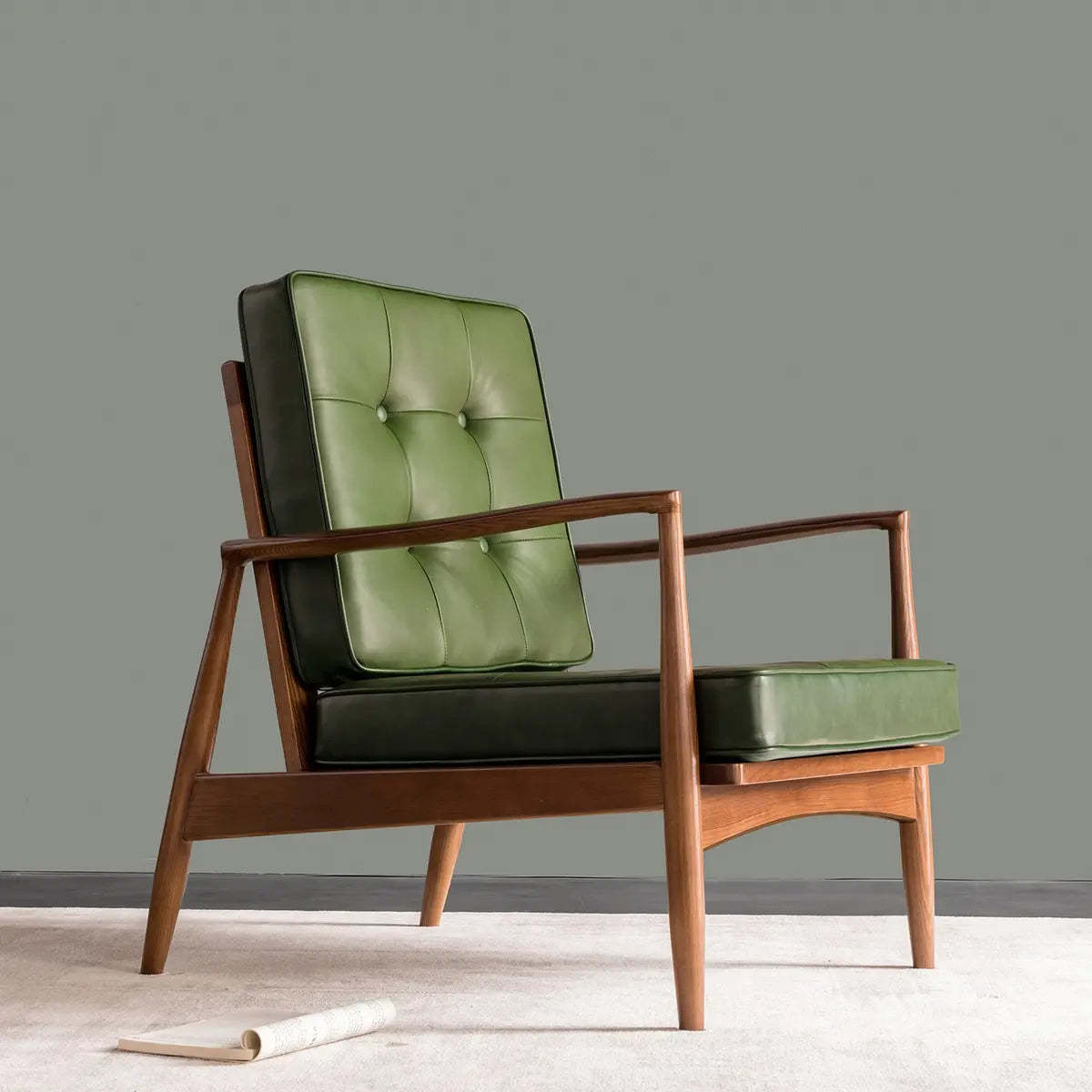 Lighom leather four leg leather accent chairs — 25" L x 32" W x 33" H / Genuine Leather / Green