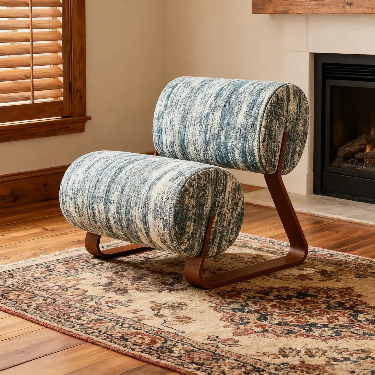 Mid-Century Off-White Sherpa Armless Accent Chair
