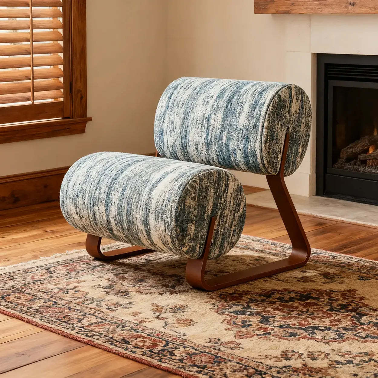 Mid-Century Off-White Sherpa Armless Accent Chair — Blue White (Cotton linen)