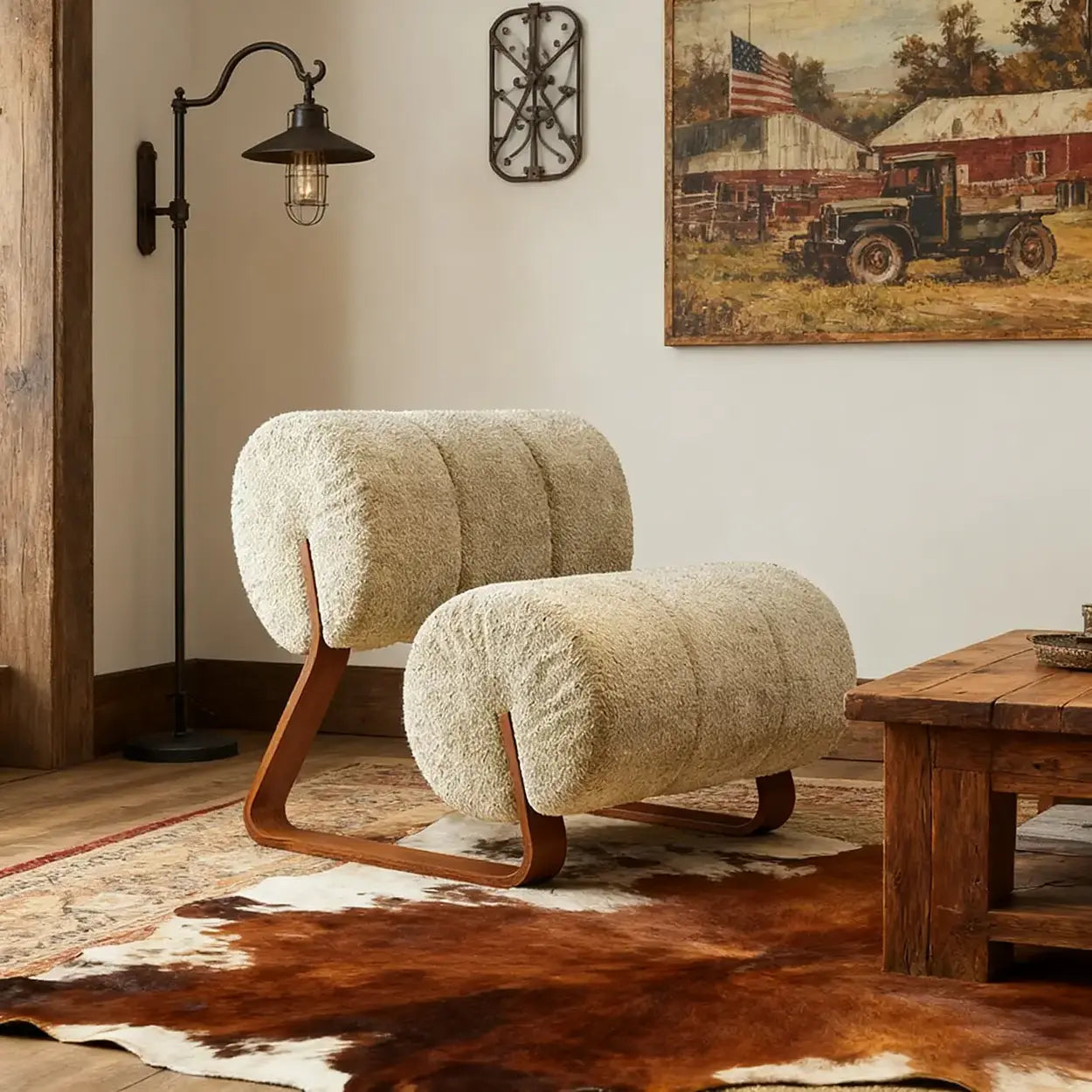 Mid-Century Off-White Sherpa Armless Accent Chair — Off-white (Sherpa)