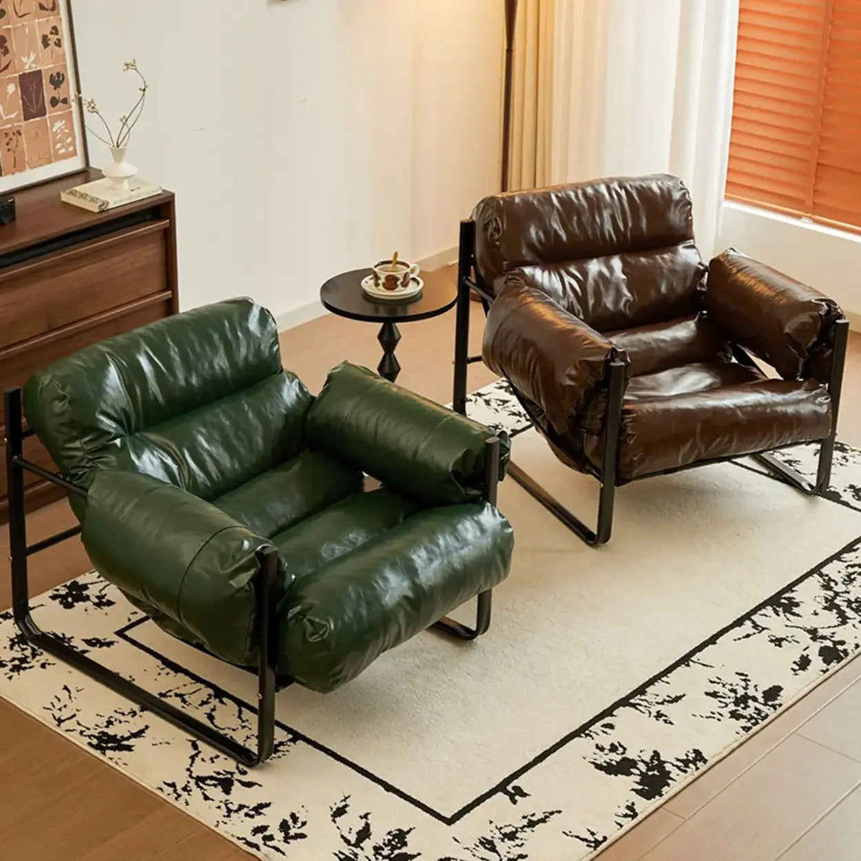 Mid-Century Leather Cushion-Back Accent Chair