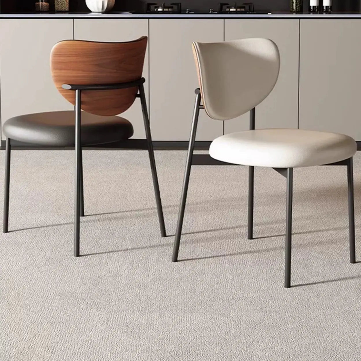 Mid-Century Open Back Upholstered Dining Chair — Black