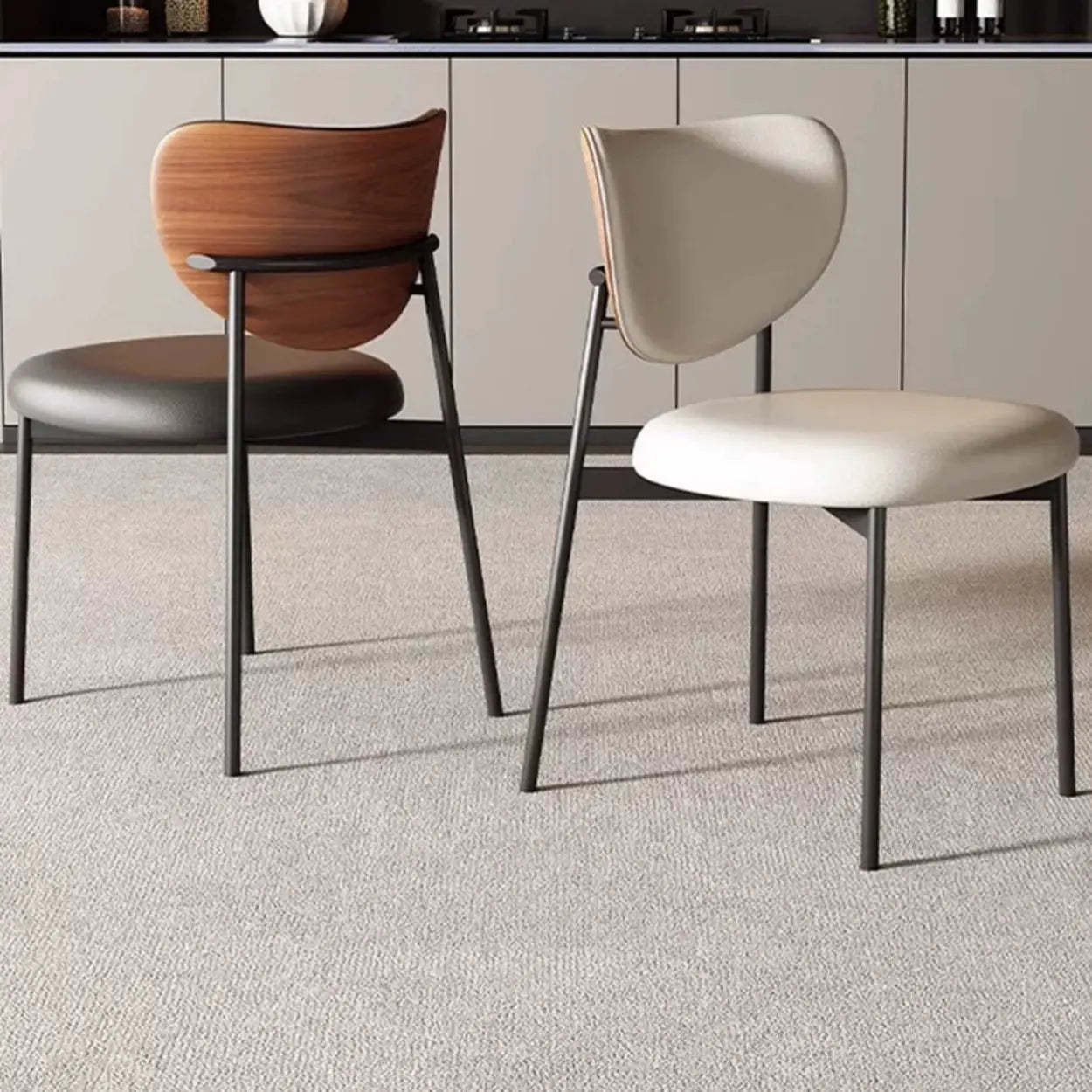 Mid-Century Open Back Upholstered Dining Chair — Black