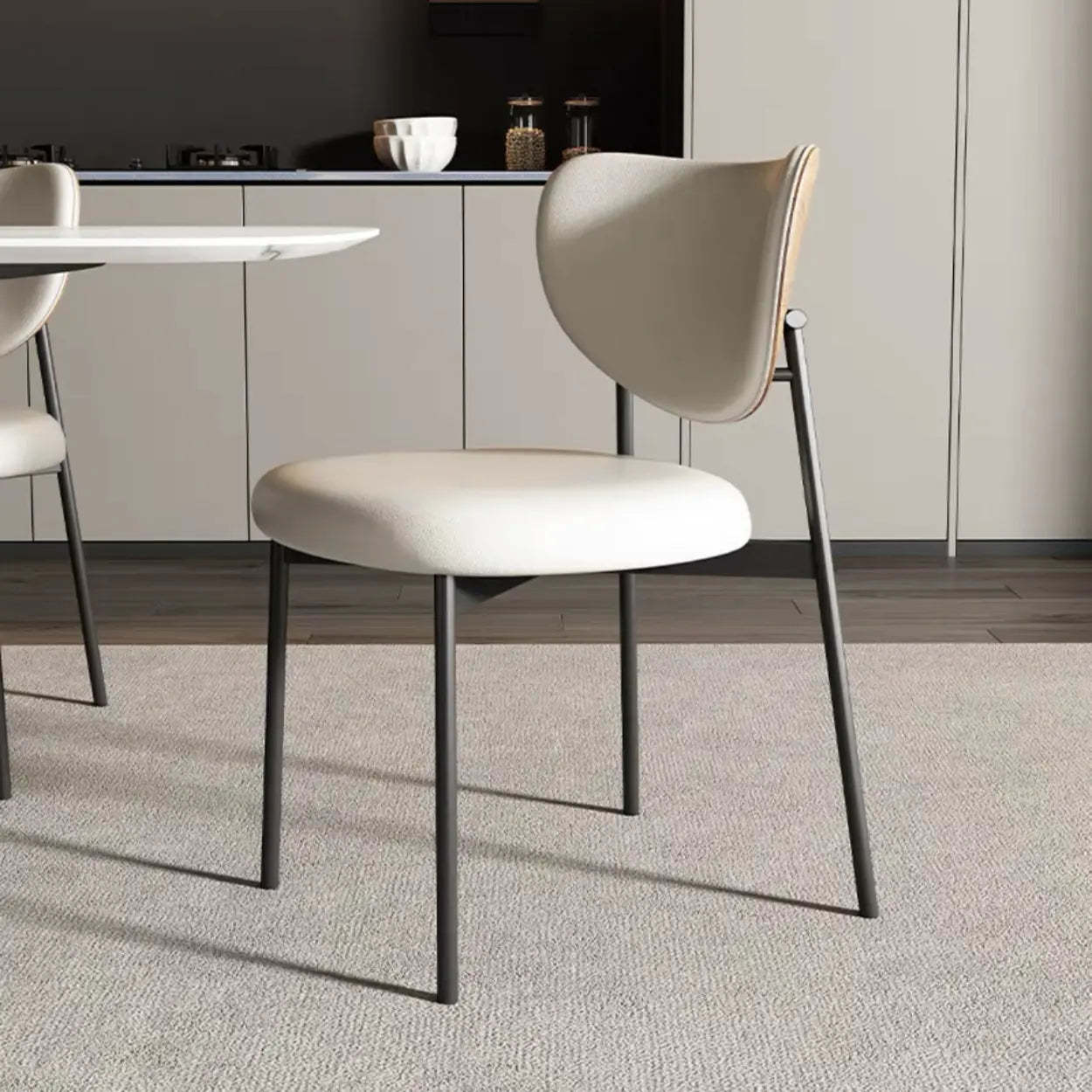 Modern open upholstered black dining chairs & benches, Lighom