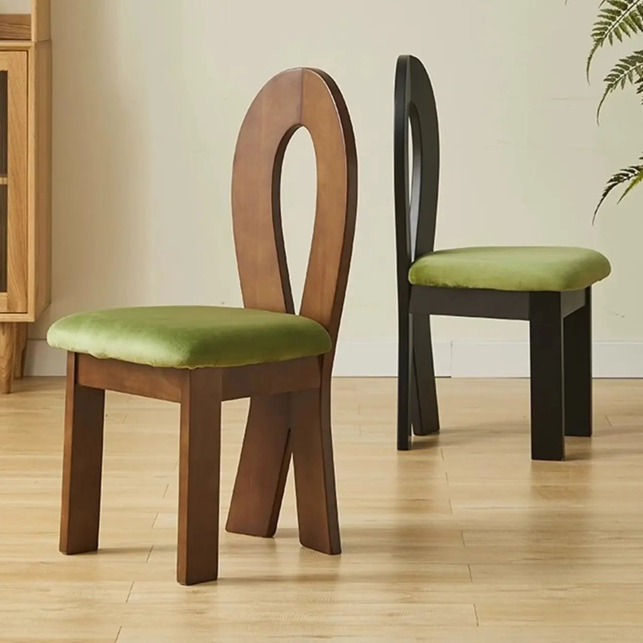 Mid-Century Curved-Back Green Dining Chair