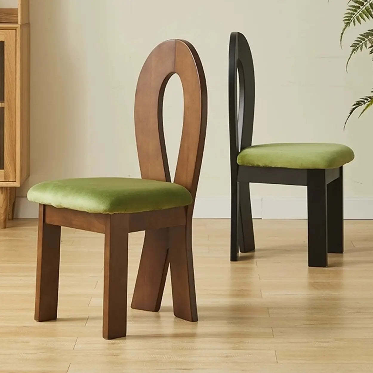 Mid-Century Curved-Back Green Dining Chair