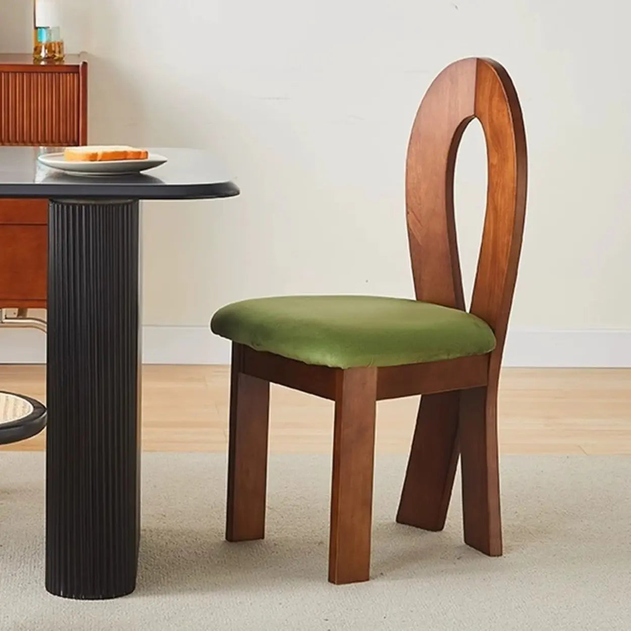 Mid-Century Curved-Back Green Dining Chair