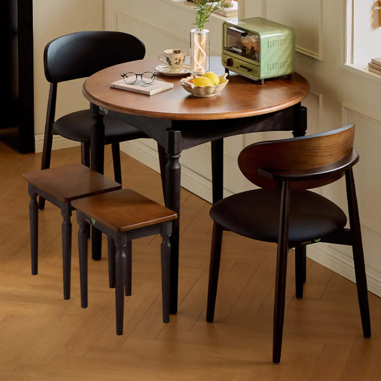 Mid-Century Oval Brown Extendable Dining Table — Table Only