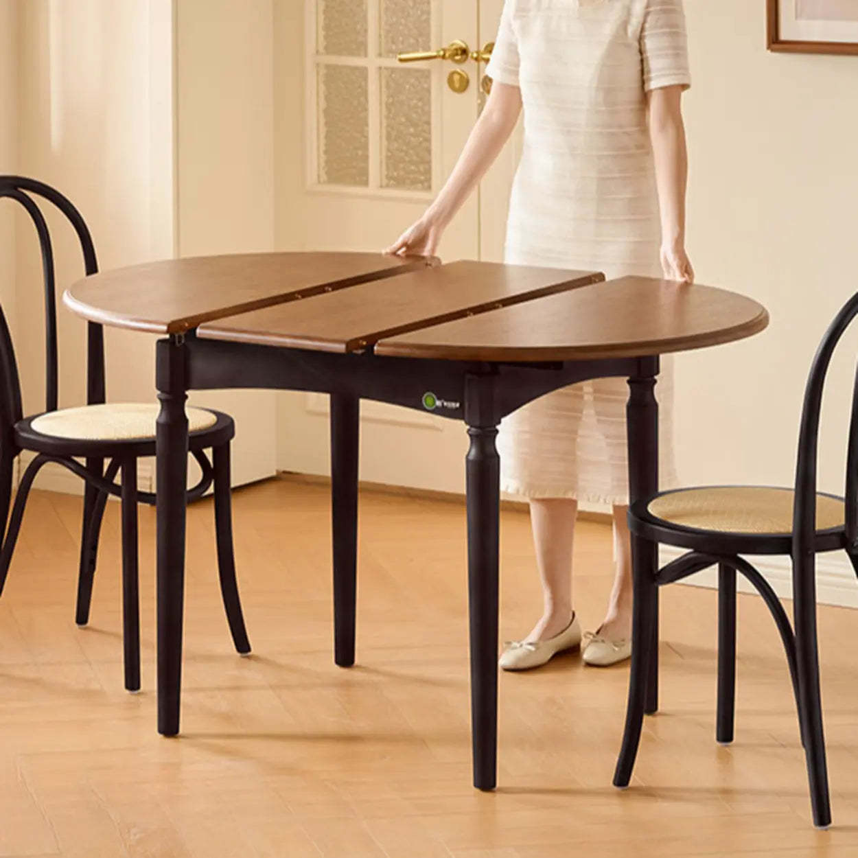 Mid-Century Oval Brown Extendable Dining Table