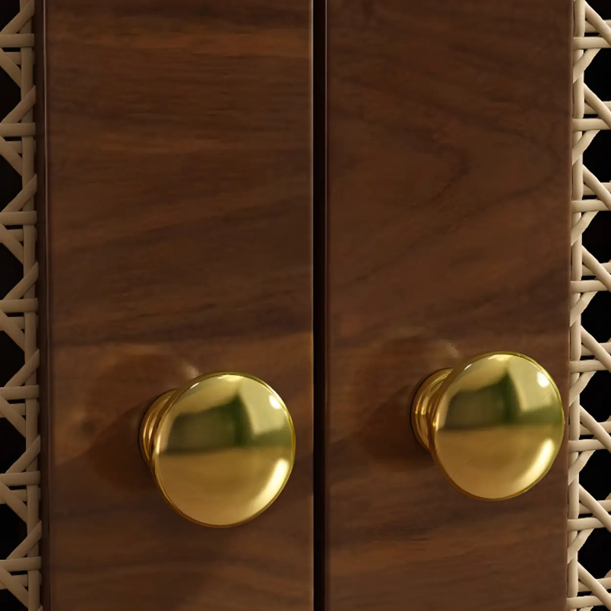 Mid-Century Rattan and Wood Storage Cabinet