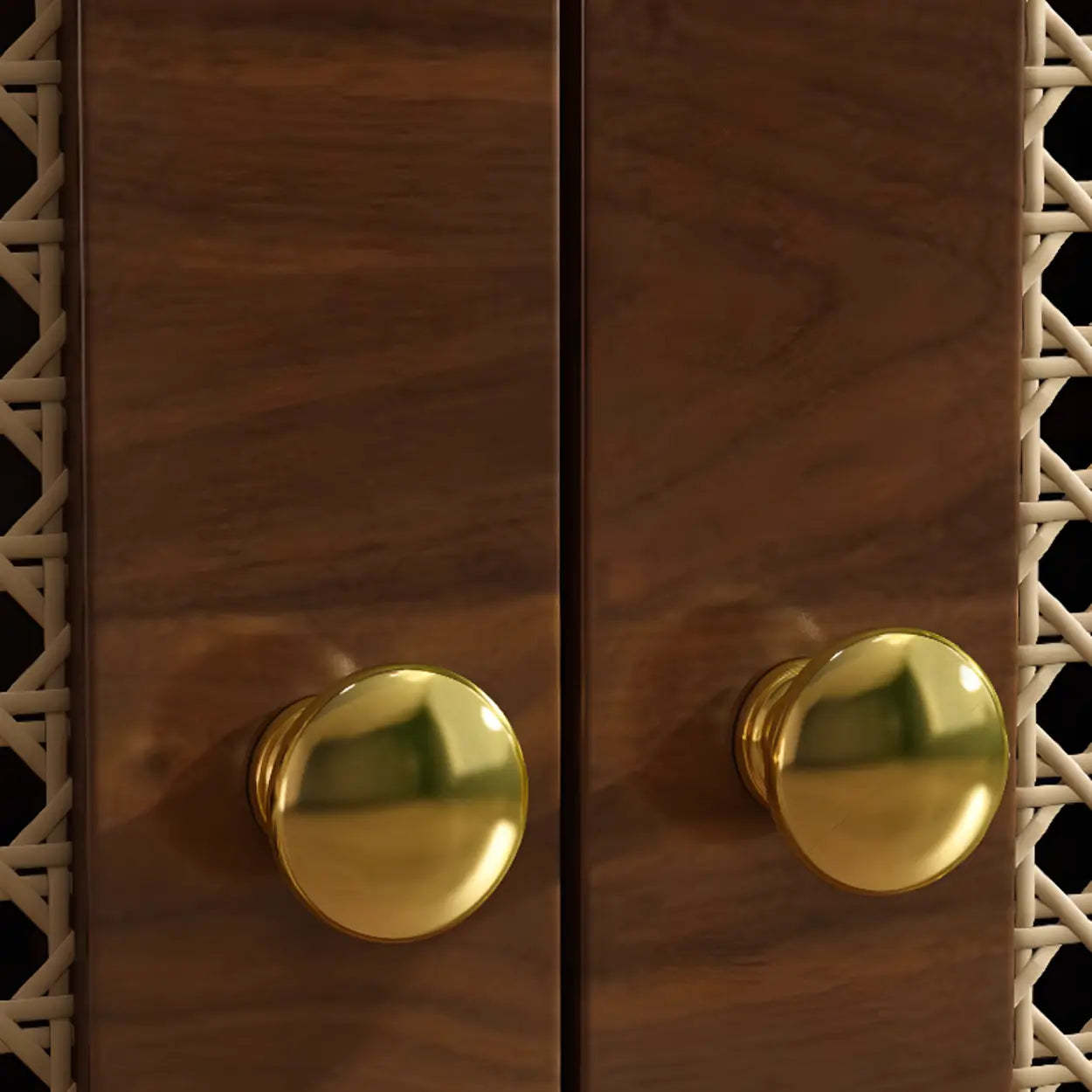 Mid-Century Rattan and Wood Storage Cabinet