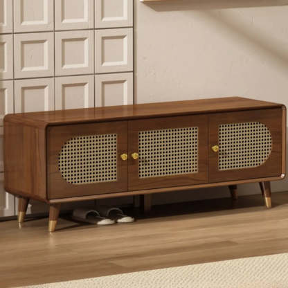 Mid-Century Rattan and Wood Storage Cabinet