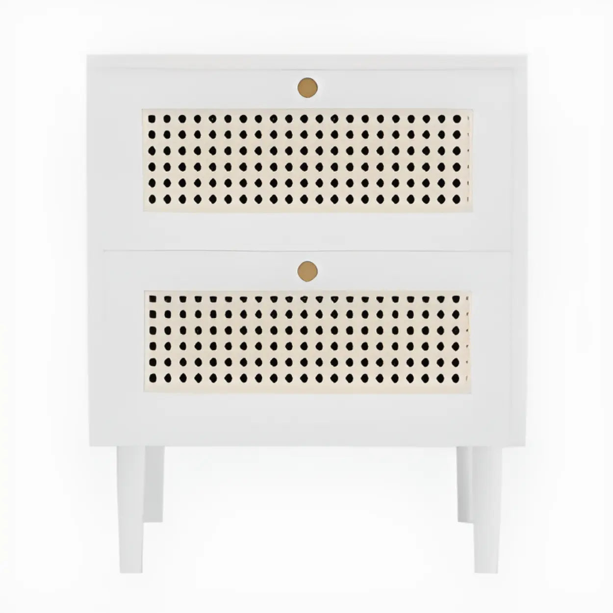 Mid-Century Rattan Black 2-Drawer Nightstand